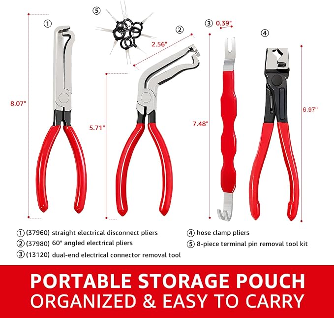 Portable Electrical Disconnect Pliers: 2026 Upgraded Dual Angled Automotive Connector Separator Tool Set with Case for Car Terminal and Wiring Harness Removal in Tight Engine Space