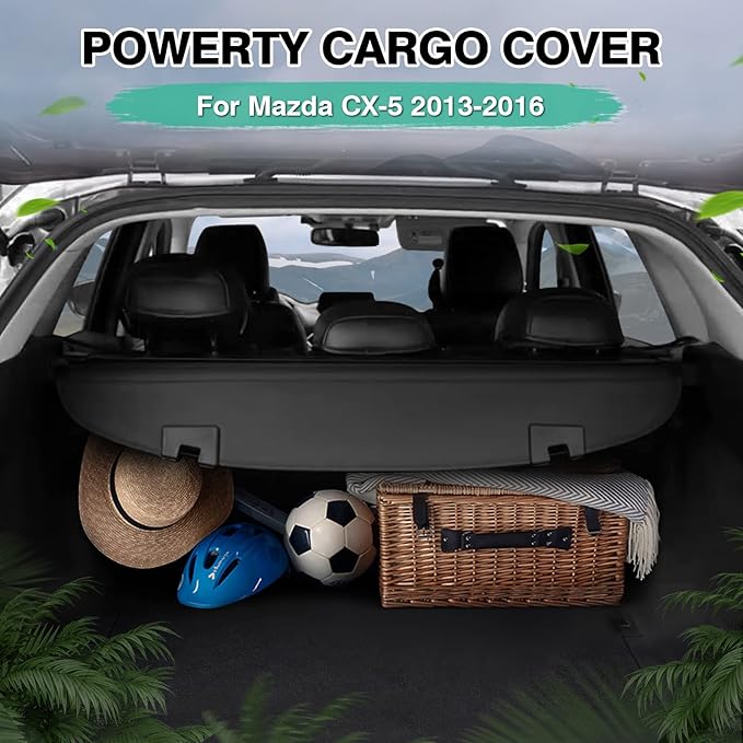 Powerty Cargo Cover for 2013-2016 Mazda CX-5 Trunk Security Cover Retractable Shielding Shade CX5 Accessories Rear Trunk Cover No Gap