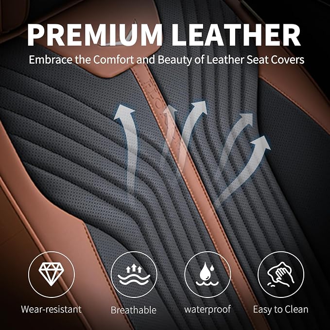 FLORICH Car Seat Covers Front Leather Seat Cover Waterproof Seat Cover for SUV Full Coverage Car Seat Protector Universal Fit for Most Cars Trucks SUV, Brown&Black