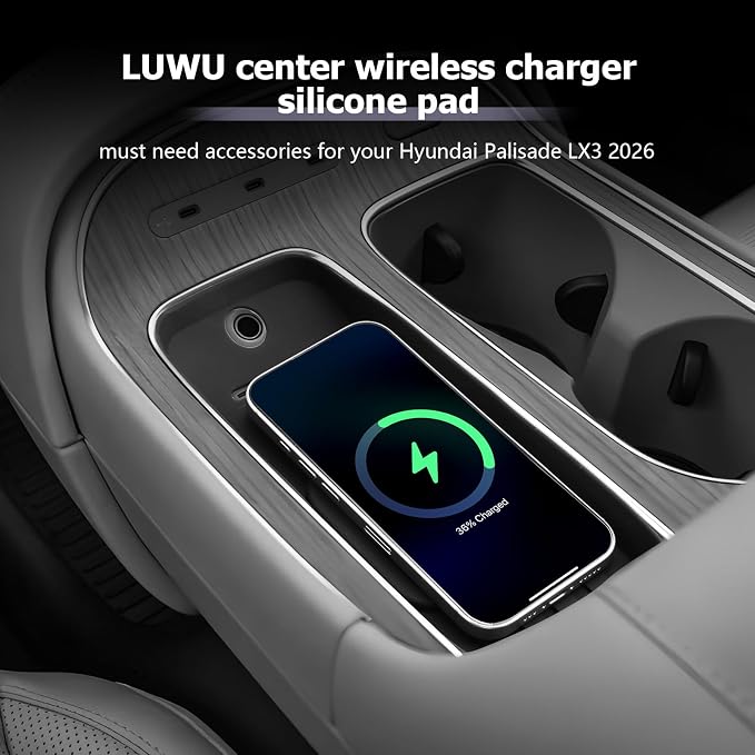 LUWU 2026 Palisade Wireless Charging Anti-Slip Mat Compatible with 2026 Hyundai Palisade Accessories Silicone Protective Pad Liner Premium Protective Pad Center Console Phone Charger Liner Mat Black