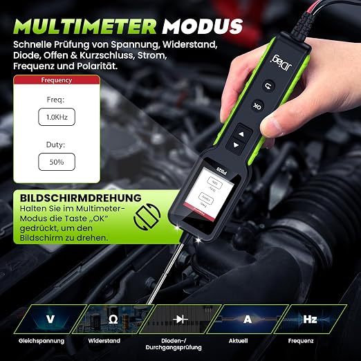 JDIAG Automotive Circuit Tester 0-80V DC, 12V 24V Digital Multimeter with Waveform Display, Buzzer, Flashlight, Short Finder, Continuity Tester, Voltage Tester for Diagnostic, Activating Components