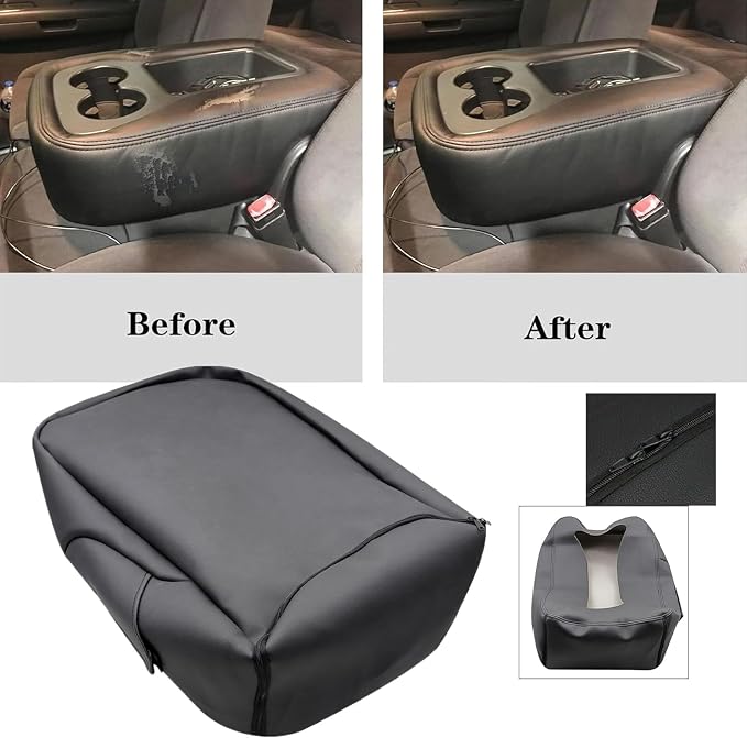 GXARTS Front Driver & Passenger Side Bottom & Top Lean Back Replacement Cloth Seat Cover & Center Console Cover Black #19C Fit for Chevy Silverado Avalanche Suburban Tahoe GMC Sierra Yukon 2007-2014