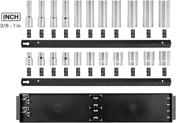 TEKTON 1/2 Inch Drive Shallow and Deep 6-Point Socket Set with Rails and Tray, 22-Piece (3/8-1 in.) | SHD92209
