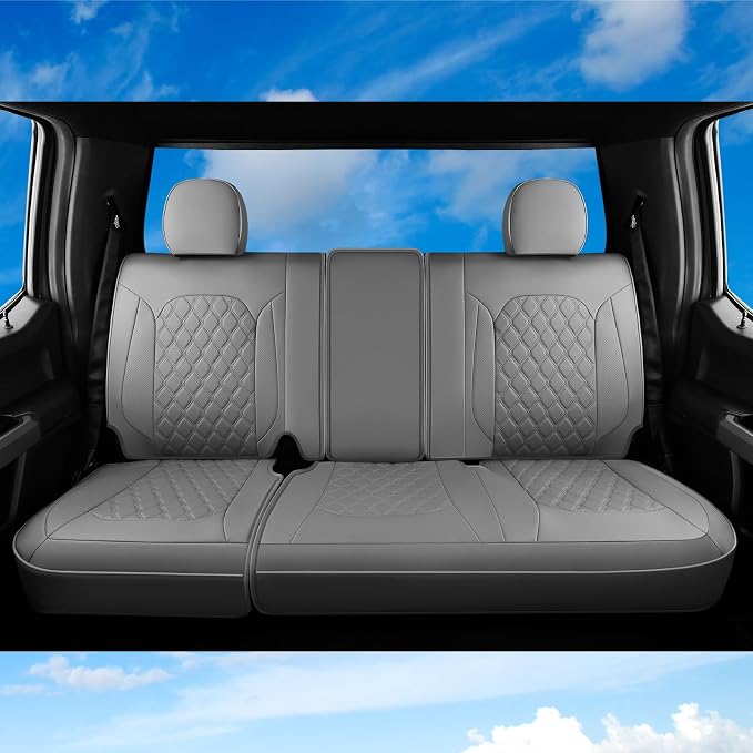 Huidasource Fit for Gray Chevy Silverado/GMC Sierra Rear Seat Covers, Thickened Split Nappa Leather Truck Back Seat Cover 2007-2013&2019-2025 1500, 2020-2025 2500HD 3500HD Crew Cab WT LS LT