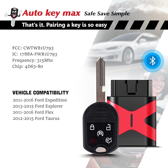 2 Programmable Keyfob Tool, Replacement Car Keys Fob and DIY Programmer Kit for 2011-2015 Ford F150 Flex Expedition Expedition Taurus