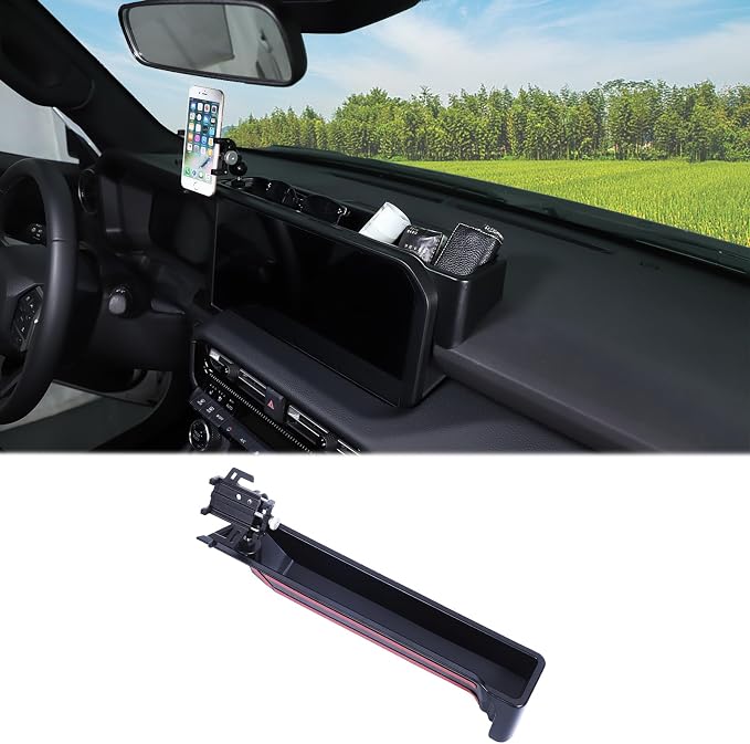 Car Center Console Dash Organizer with Phone Holder Compatible with Toyota Land Cruiser 250 Prado LC250 J250 2024 2025,ABS Dashboard Tray Storage Box Interior Accessories(Phone Mount Holder D)