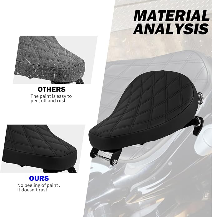 Motorcycle Solo Seat Rider Leather Seat with Spring Bracket Fit for Harley Sportster XL 883 XL1200 2010-2022 (Rhombic Style)