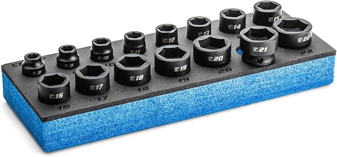 Capri Tools Stubby Impact Socket Set, Powerbuilt Socket Levers for Boats, RVs, Off Road Vehicles - 3/8" & 1/4" Drive, 15-Pieces