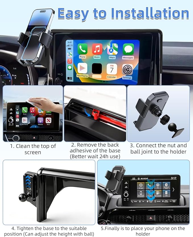 PZK Car Phone Holder for Toyota Sienna 2021-2024 Accessories XLE/XSE/Limited/Platinum 12.3-Inch Screen Fixed Clip Auto Lock Car Phone Mount for 4-7 Inch Phones with Sunglasses Storage Box 360° Rotaion