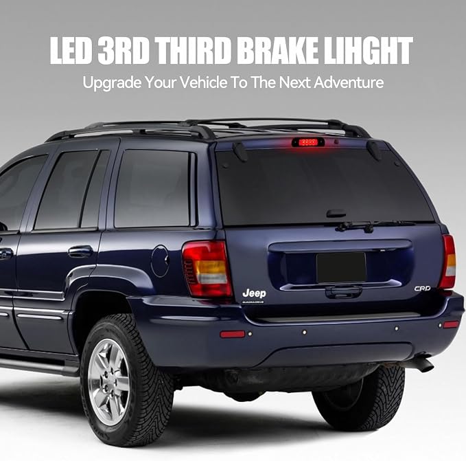 Third 3rd Brake Light LED for 1999-2004 Jeep Grand Cherokee, High Mount Rear Brake Lights Assembly for 99-04 Grand Cherokee, Waterproof Center Cab Lamp Stop Light (Black)
