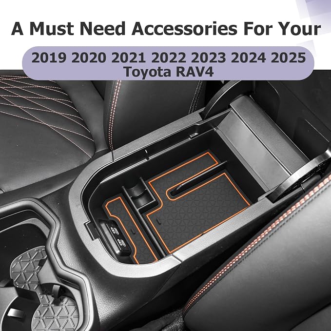 LUWU 2025 RAV 4 Center Console Organizer Compatible with 2019 2020 2021 2022 2023 2024 2025 Toyota RAV 4 Accessories Armrest Console Secondary Storage Box Insert Tray ABS Material Orange