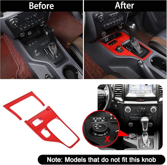 Red ABS Central Control Gear Shift Panel Trim Cover，Fit ForFor-d Ranger 2015-2022,Center Console Gear Shift Interior Frame Panel Trim Cover Stickers Interior Accessories