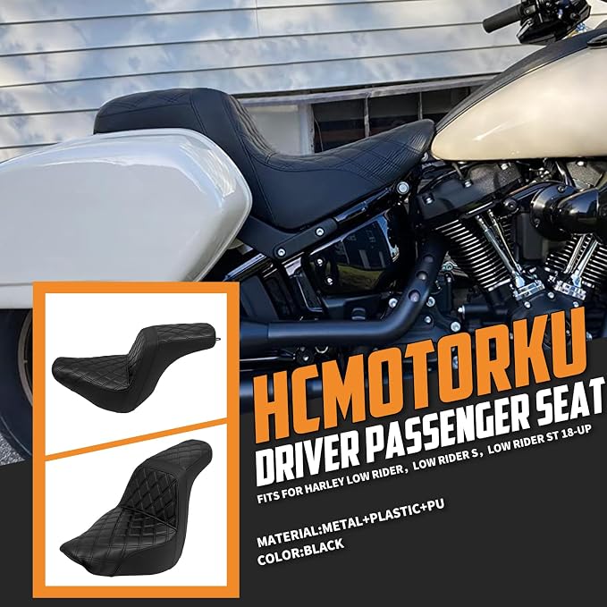 Motorcycles Two-Up Seat Front Rear Driver Passenger Cushion Seat Fit for Harley Low Rider FXLR FXLRS Sport Glide FLSB 2018-Up (Black Stitching)