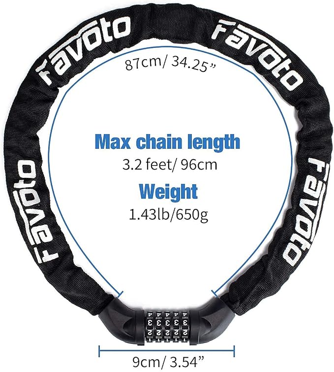Favoto Motorcycle Cover 96.5 inch Length Outdoor Protection + Favoto Bike Chain Lock 5 Digit Combination Anti-Theft Bicycle Lock