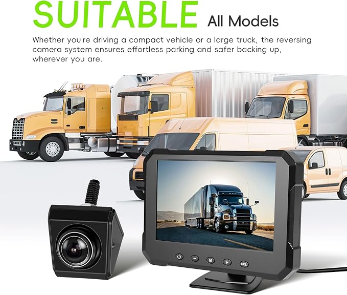 Backup Camera AHD 1080P, 5" Customizable Reverse Guidelines(H/V/W), Night Vision 360 Adjustable IP68 Waterproof Rear View Camera for Truck Pickup RV Camper 5th Wheel Boat Horse Trailer Cars 12-24V