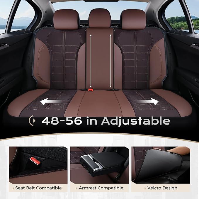 Coverado Leather and Air Mesh Seat Cover, Car Seat Cover Full Set, 3D Breathable Seat Protectors Sports Carbon Fiber Design Airbag Compatible Comfort Universal for Most Cars, Van,Trucks, SUV, Brown
