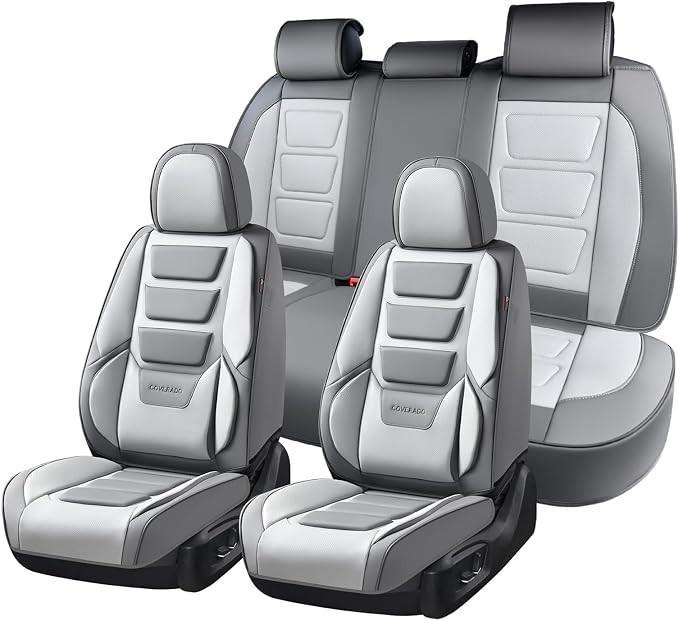 Coverado Car Seat Covers Full Set, Seat Covers for Cars, Front Seat Covers and Back Seat Cover Waterproof Leather Automotive Seat Cover, Universal Car Interior Protectors Cushion for Most Cars