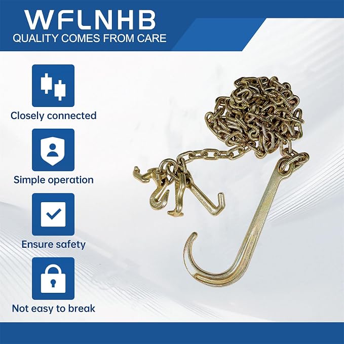WFLNHB 2PCS G70 5/16 x10 Transportation Tow Chain with RTJ and Grab Hook | Replacement for Recovery Truck Axles