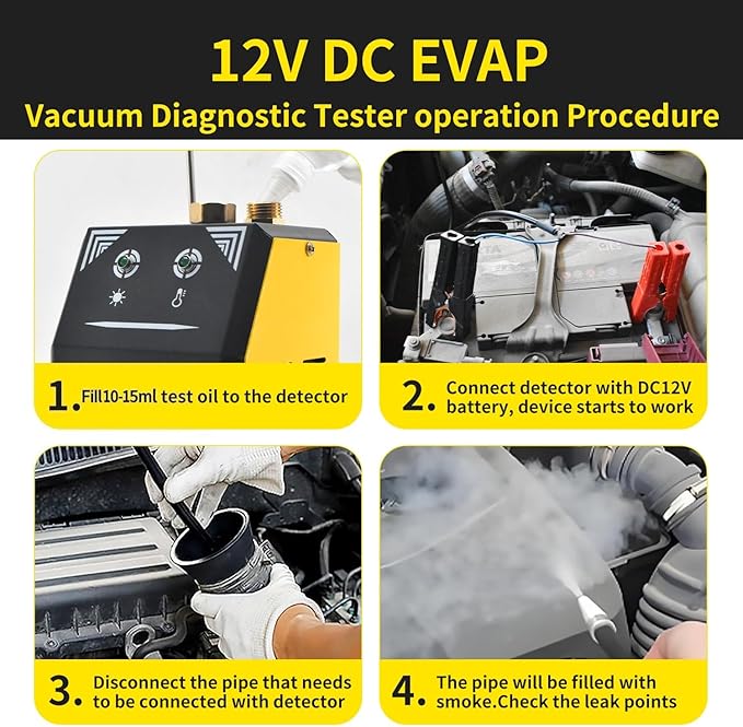 Automotive Smoke Machine with Built-in Air Pump & Compressor Motor – 12V DC EVAP Smoke Machine for Cars, Motorcycles, Trucks, Boats & ATVs