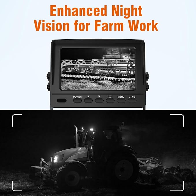 FEISIKE 1080P Wired Backup Camera System for Tractors and Farm Trucks – 7" HD Monitor with Waterproof Rear View Camera, IR Night Vision, Vibration-Proof 10G for Agricultural & Heavy Equipment