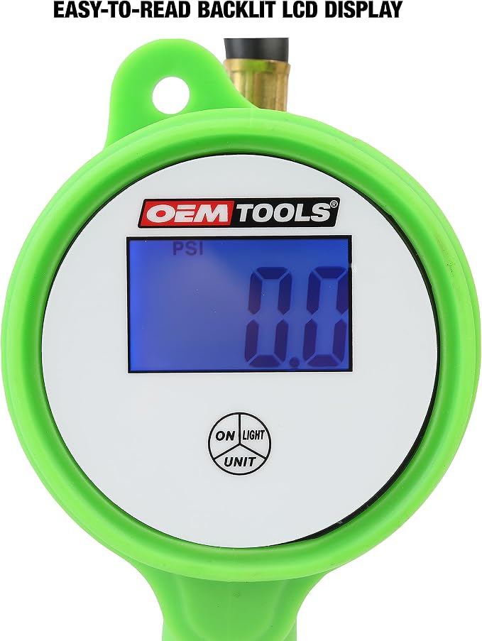 OEMTOOLS Digital Tire Inflator with Tire Pressure Gauge, 0 to 175 PSI Air Pressure Gauge for Tires with 21” Hose and Clip-On Air Chuck, Beer Bottle Opener, Gifts for Men, Gifts for Women