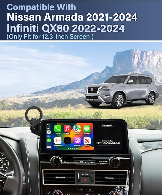 PZK Car Phone Holder for 2021 2022 2023 2024 Nissan Armada/ 2022 2023 2024 Infiniti QX80 Accessories 12.3-Inch Screen Fixed Clip, Phone Mount Compatible with Magsafe, Automobile Cradles 360° Rotation