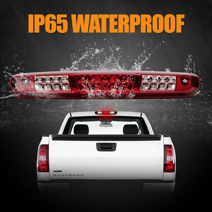 Third 3rd Brake Light, LED High Mount Stop Light for 2007-2013 Chevy Silverado/GMC Sierra 1500 2500HD 3500HD, Rear Center Cab Roof Tail Cargo Lamp, Red Lens
