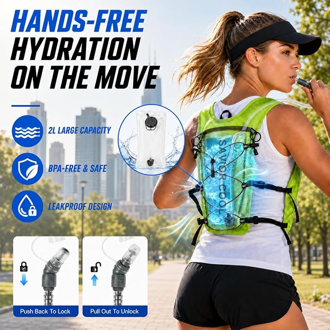 Cooling Hydration Vest with 2L BPA-Free Water Bladder, Running Vest with 3 Removable Cooling Packs, Lightweight Outdoor Hydration Pack for Hot Weather, Hiking, Cycling, Training