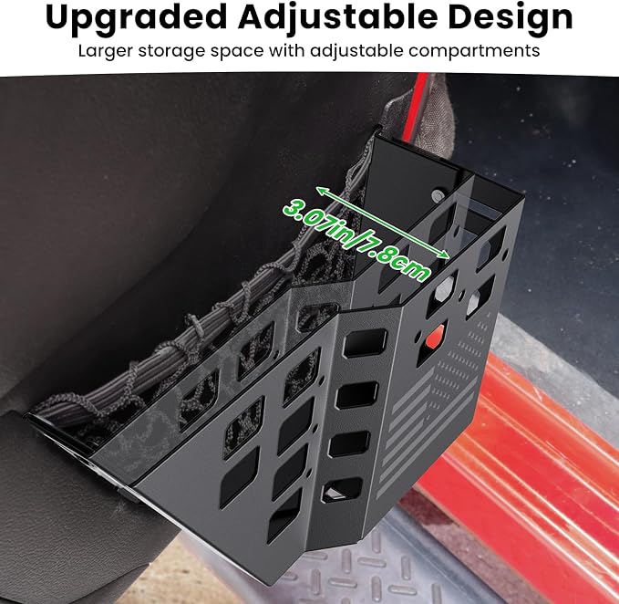 DIAMOOKY Upgraded Metal Front Door Pocket Storage Box for Jeep Wrangler JK JKU 2018 2017 2016 2015 2014 2013-2007 2/4 Door Accessories, Adjustable Door Organizer Molle Panels, Flag, 2PCS