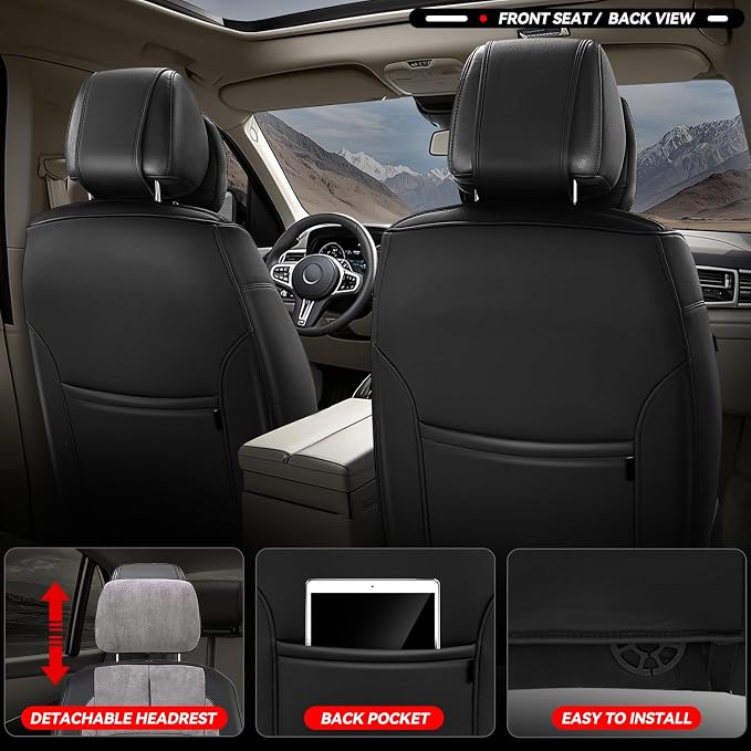 Auto Dynasty Car Seat Covers Full Set, Automotive Seat Covers for Cars Breathable Waterproof, Universal Anti-Slip Car Interior Protectors Compatible Airbag Fit Most Cars, Gray, Voris Series
