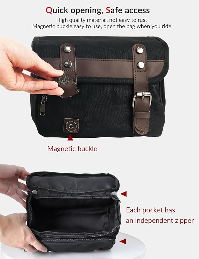 Motorcycle Tool Bag Vintage Saddle Bag Motorcycle Fork Bag Canvas Sissy Bar Bags Handbar Bag for Bike Large Capacity Waterproof Storage Bag for Powersports Cameral Bag for Men&Women