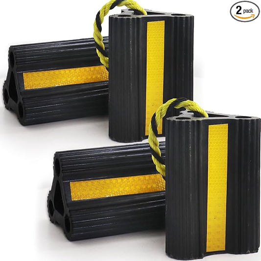 Wheel Chocks for RV Trailer Camper Truck Car, [2pair/4pack with Rope] Versatile Rubber Chocks Block Stopper for Tire with Reflective Strips, Utility Boat Travel Trailer Camper RV Accessories Must