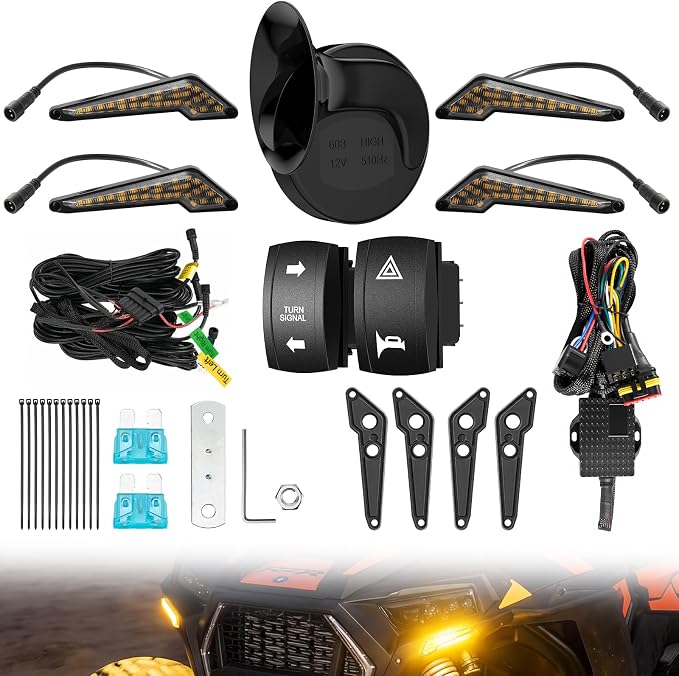 Pre-wired UTV Turn Signal with 2 Rocker Switch Kit, Universal ATV Street Legal Kit with Horn/Hazard/Blinker, Plug-and-play, Compatible with Polaris RZR/Ranger, Honda Pioneer/Talon, SXS, CFMOTO