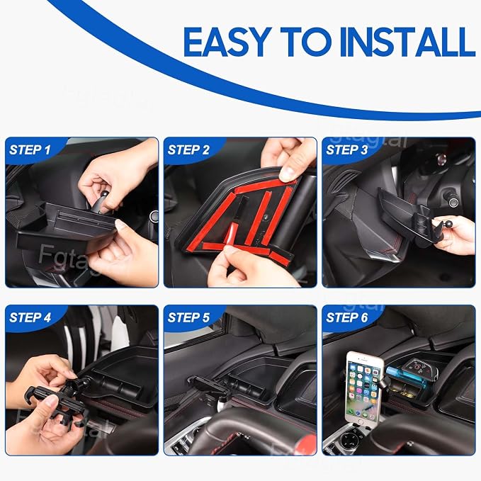 Center Console Multi-Mount Phone Holder Storage Box Compatible with Chevrolet Corvette C8 2020-2025, Dashboard Left Side Storage Tray Organizer, Telescopic Arm Holder