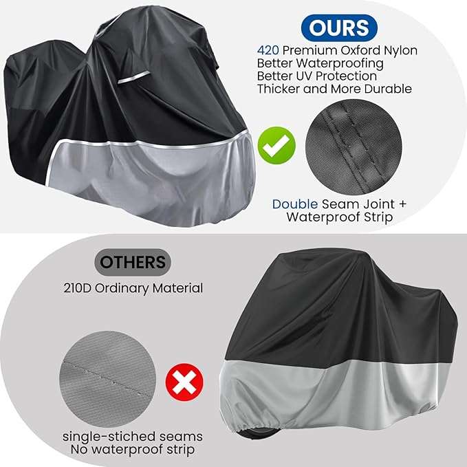 Motorcycle Cover Fit for Touring Models Harley Davidson Ultra Limited/Ultra Classic/Road King/Street/Road/Electra Glide Cover, 420D Oxford-Stoff Waterproof for Outdoor All Weather Protection