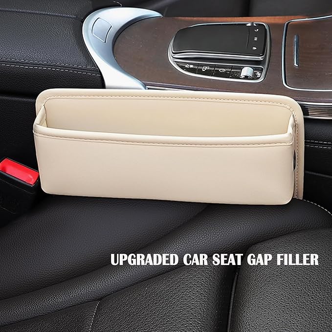 2-Pack Car Seat Gap Filler, Premium Leather Console Organizer Universal Fit for Car SUV Truck Multi-Purpose Essentials Organizer - Anti-Drop Auto Interior Accessories (Beige 2 pack)