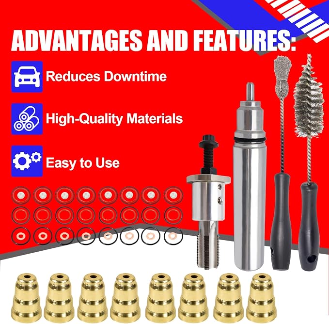 SMMS Injector Sleeve Cup Installation Removal Tool Kit with Sleeves & Brushes For ford 1994-2003 7.3L Replaces OE: F4TZ9F538A
