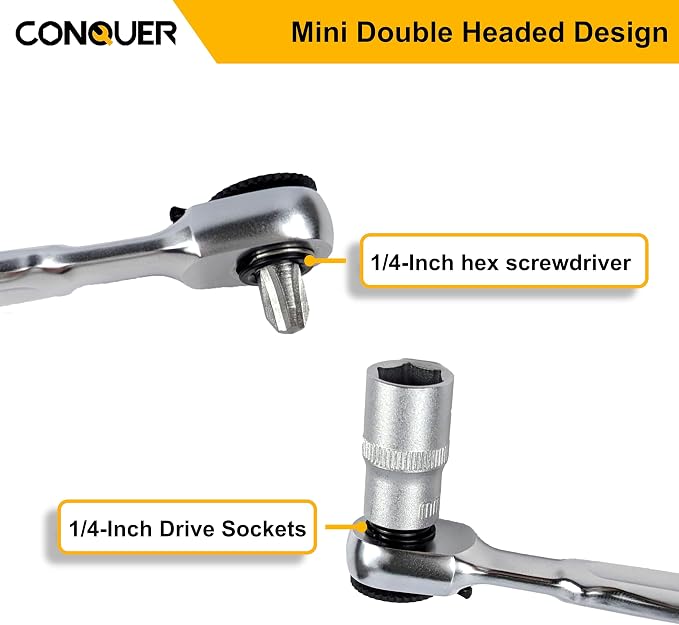 CONQUER Mini Dual Ratchet Socket & FREE ZONE Bit Organizer – Compact Precision & Organized Storage Kit