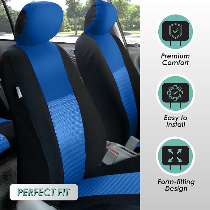 FH Group Car Seat Covers Trendy Elegance Three Row Car Seat Covers Set, Airbag Compatible and Split Ready, 8 Seater Covers-Universal Fit for Cars, Trucks & SUVs Blue/Black
