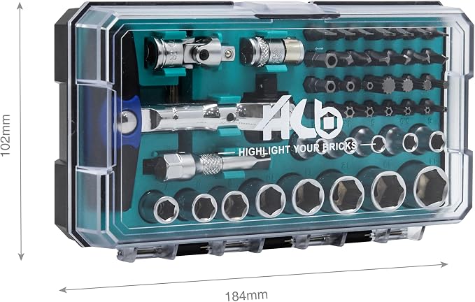 HB 50-Piece Socket and Bit Set AKM025-U | 90-Tooth 1/4-Inch Drive Swivel Head Pivot Ratchet Handle Quick Release Reversible | Security Bits Chrome Vanadium Steel S2 Steel Portable Case Made in Taiwan