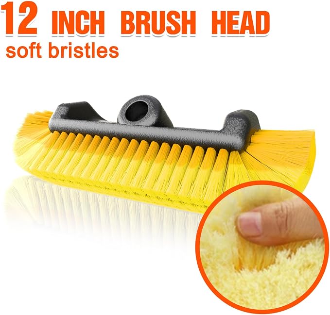 LAANPOLE 12FT Car Wash Brush with Long Handle, Car Cleaning Brush with 12 Inch Soft Bristle, Solar Panels Cleaner with Telescoping Pole for RV, Truck, Boat, House Siding