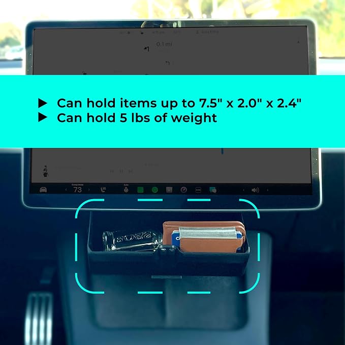 Tesla Sunglass Holder for Tesla Model 3 and Model Y with Extra Under Screen Storage - Hidden Tesla Center Console Organizer - Tesla Model Y Accessories - Tesla Model 3 Accessories