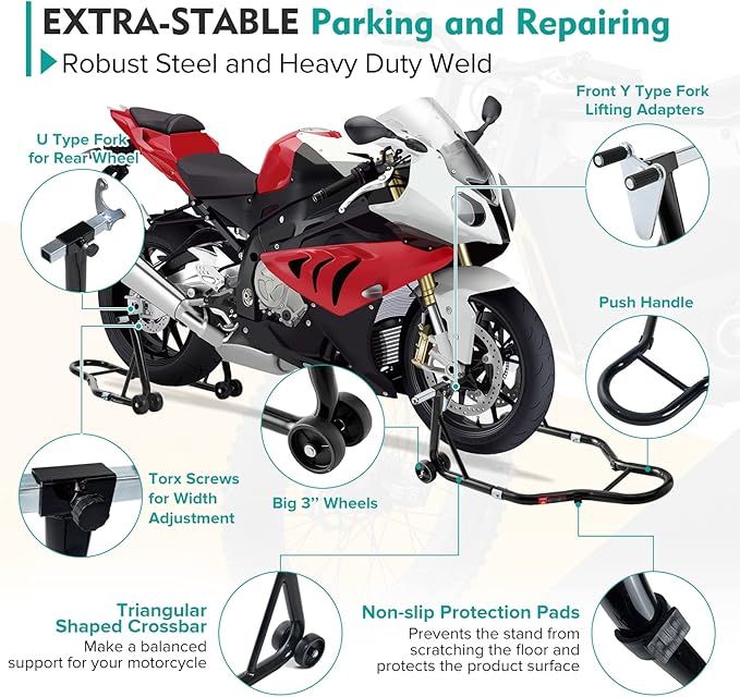 Donext Motorcycle Stand 850LB Sport Bike Front and Rear Wheel Lift Swingarm Paddock Stands Black U Visit the Donext Store