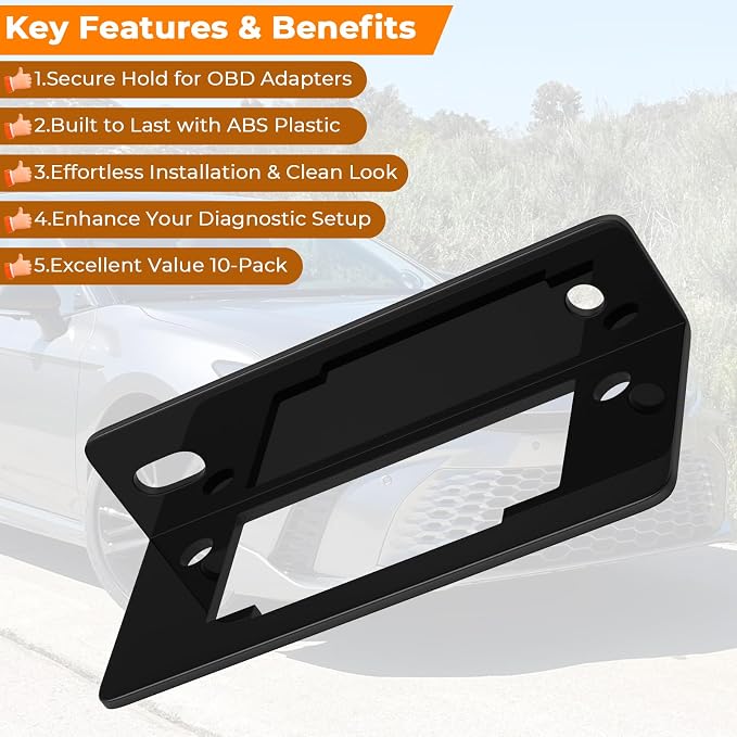 Under Dash Mounting Bracket Compatible with J1962 OBD-II 10-Pack, OBD2 Mounting Bracket or Cable Holder Splitter Mount, Black