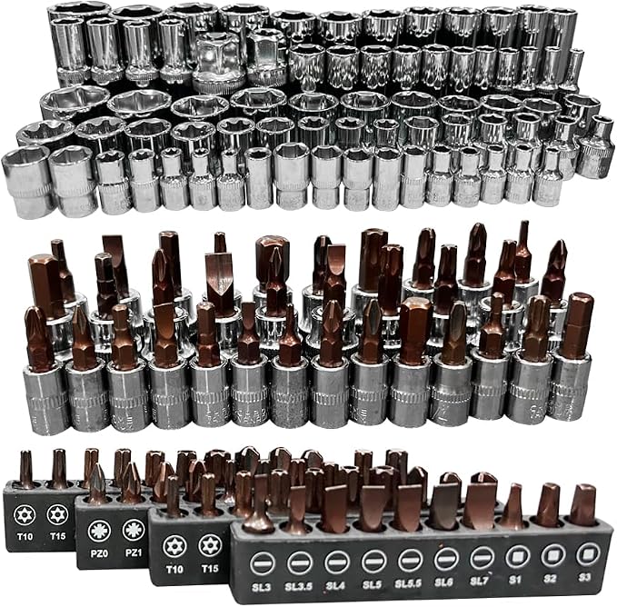 JZD Tool Set in Foam Storage Tray, 171 Pieces 3/8" Socket Mechanic, for Home Garage Auto Repair Shop Factory