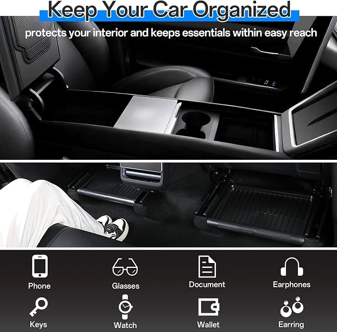 7PCS Center Console Organizer Tray for Tesla Model Y Juniper 2025 2026 Premium Performance Accessories Center Console Tray with Rear Seat Side Under Seat Box Center Console Set