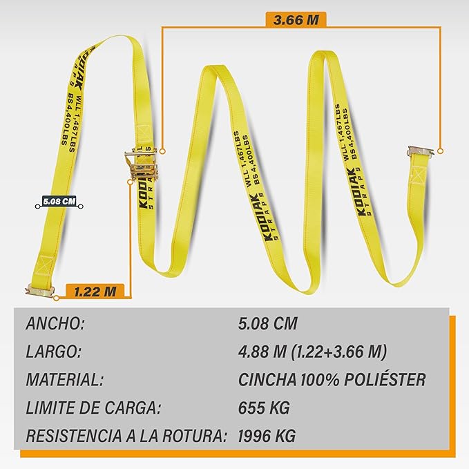 4 Pack E-Track Ratchet Straps 2" x 16' x 4,400 lbs Strength for Cargo Tie Down in Enclosed Trailer & Van by KODIAK STRAPS