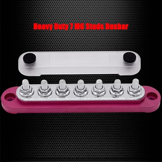 7 x M6 (1/4") Studs Power Distribution Block Bus Bar 12V, Ampper 5.9" HD 150A Marine BusBar Battery Distribution Block W/Cover for Car Boat Solar (Red)