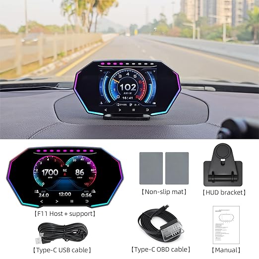 MH Heads Up Display OBD2+GPS Dual System Car HUD Display, OBD2 Gauge Display, Digital Speedometer MPH Driving Overspeed Alarm Trip/Water Temperature/Fuel Consumption for All Vehicle