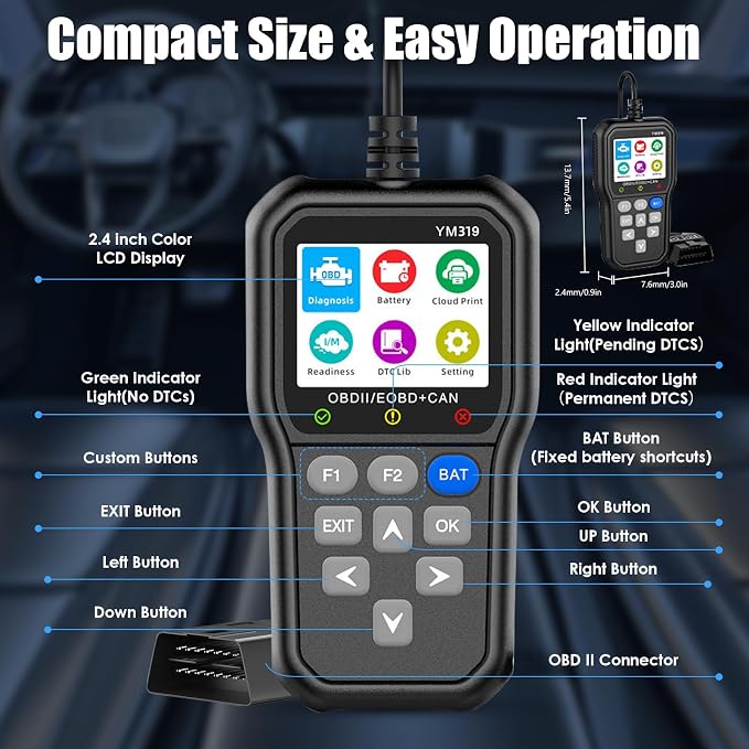 Car OBD2 Sanner Diagnostic Tool, Car Engine Fault Code Reader CAN Diagnostic Scan Tool, Read and Clear Error Codes for 1996 or Newer OBD2 Protocol Vehicle